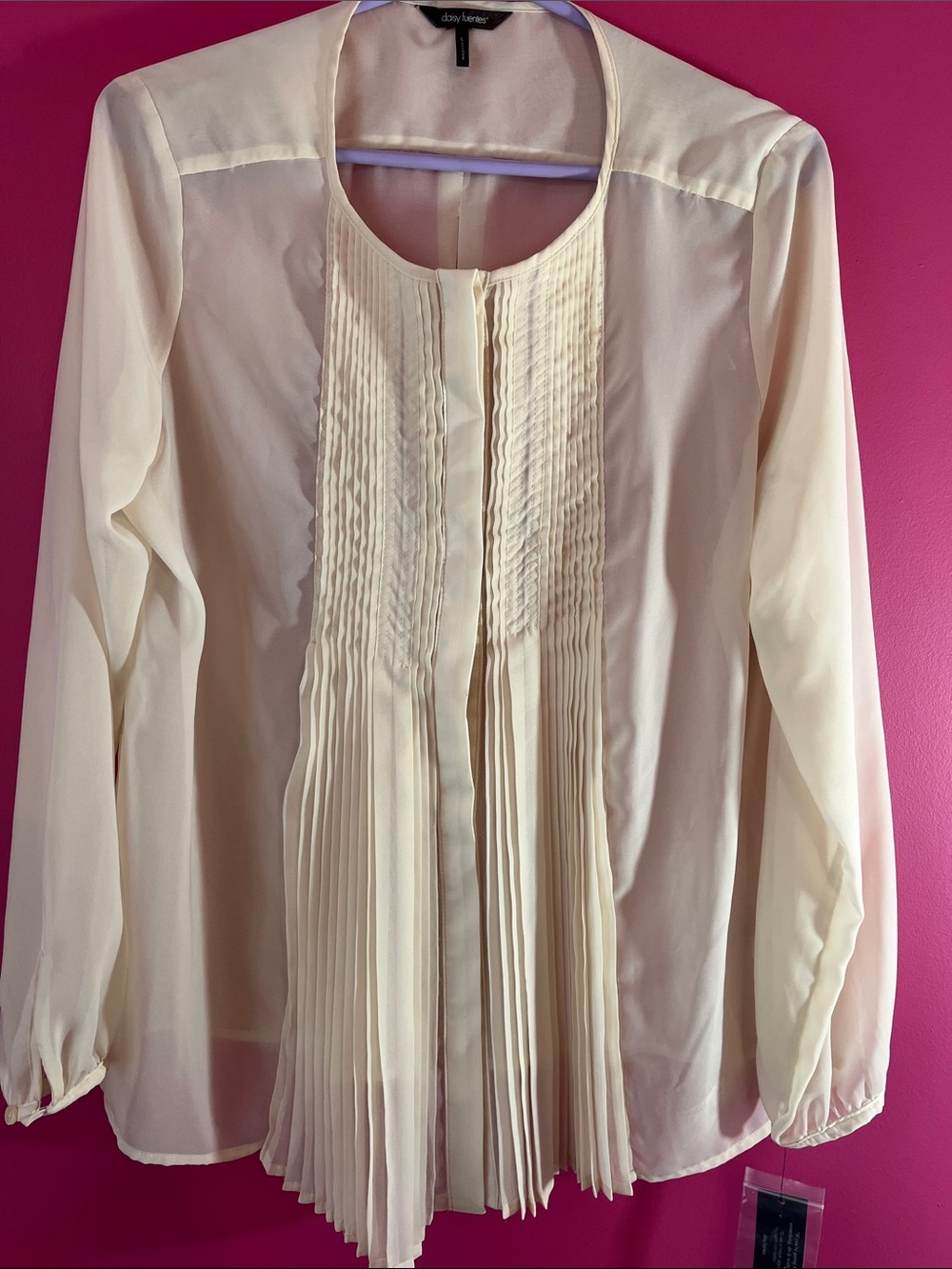 Daisy Fuentes Cream Pleated Front Blouse